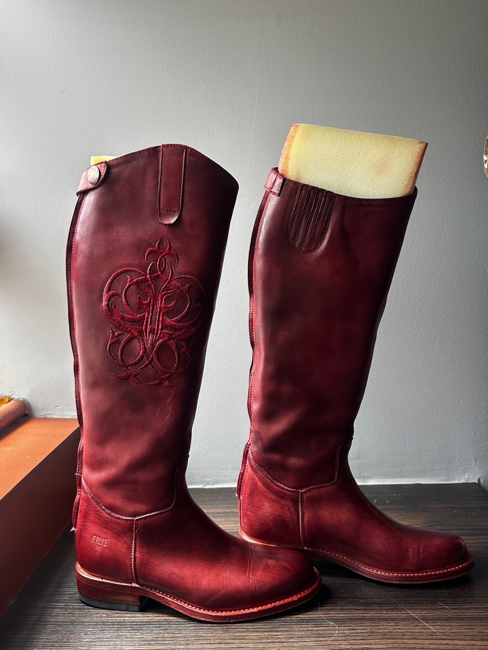 Frye Knee-High Leather Riding Boots in Deep Red - Picture 2 of 10